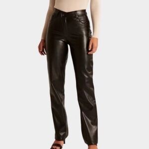 Abercrombie & Fitch 90’s‎ Straight Ultra High Rise Black Leather Pants 26 Short